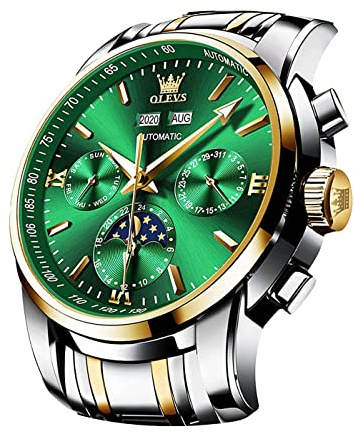 OLEVS Automatic Men Watch Self Winding Mechanical Luxury Dress Moon Phase Stainless Steel Waterproof Luminous Calendar Wrist Watch
