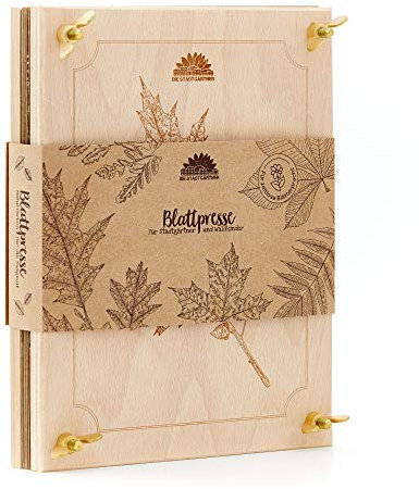 Die Stadtgärtner – Blattpresse aus Buchenholz I Hochwertige Pflanzenpresse zum schonenden Trocknen von Blättern I Holz-Blattpresse mit großer Pressfläche (190 x 250mm)