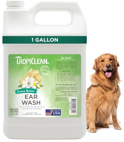 TropiClean Cocoa Butter Ear Wash for Dogs & Cats | Alcohol Free Dog Ear Cleaner Solution | Pet Ear Wash Derived from Natural Ingredients | Made in the USA | 1 Gallon