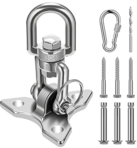 Awroutdoor Deckenhaken Hängesessel, Edelstahl Schwerlast Deckenhalterung Schaukelhaken 360°Schaukel bis 450KG Kapazität Deckenhaken Hängesessel mit 3 Schraube