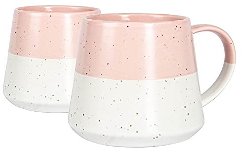 Nicola Spring Ceramic Coffee Mugs Set - 370ml - Pack of 2 Dusty Pink Dipped Flecked Stoneware Coffee Cups Dishwasher & Microwave Safe Large Tea Mugs for Hot Drinks, Hot Chocolate, Tea