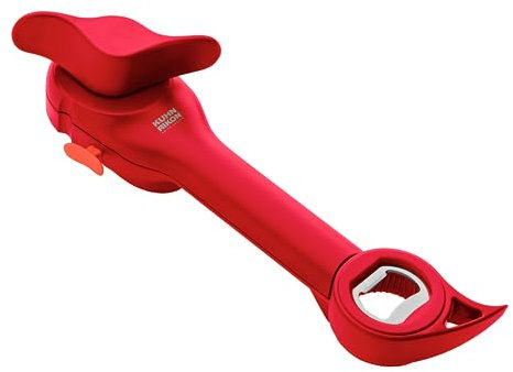 KUHN RIKON Auto Safety Master - Abrelatas multiusos, color rojo, sin bordes afilados, limpio y seguro, abre latas, botellas y más