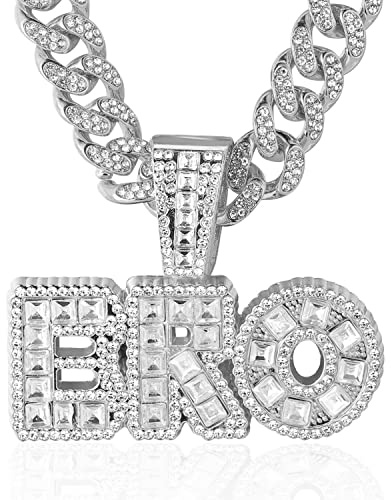 Halukakah Goldkette für Herren 18k Echtgold Plattiert/Platin Weißgold-Finish Iced Out Anhänger Halskette,Volle Cz-Labordiamanten Zinken-Set,14mm Kubanische Gliederkette 45cm,Kostenlose Geschenkbox