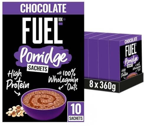 FUEL10K Chocolate Protein Porridge Sachets, 80 Servings (8-Pack) | 18 g Protein per Meal, High Fibre, Vegetarian, Quick Microwave Prep, Perfect for Lunch or Post-Workout