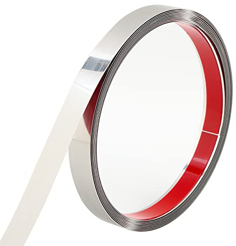 Trimold Edelstahl-Wandleiste zum Abziehen und Aufkleben, flexible, selbstklebende Metallleiste für Decke, Spiegelrahmen und mehr,Glänzendes Silber,5m x 2cm