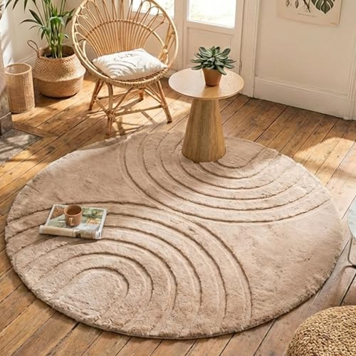 FRAAI | Home & Living Hochflor Teppich Rund - Carvy Arches Taupe - Ø 80 cm - Boho, Modern, Skandinavisch - Wohnzimmer, Esszimmer, Kinderzimmer, Schlafzimmer, Babyzimmer - Fellteppich
