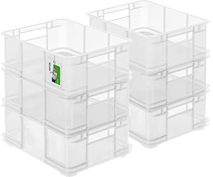 PAFEN 6x Euro bac gerbable 20l - 43 x 35 x 18 cm - conteneur de stockage Euro-box transparent bac gerbable transport Euro conteneur en PP