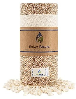 NATUR FUTURE Strandtuch Baumwolle Groß XXL Badetuch Handtuch Duschtuch Badehandtuch Hamamtuch Stranthandtuch Sporttuch Sarong Pareo Yoga Fouta Decke Saunatuch Spa (Hellbraun, Emerald 100 x 190 cm)