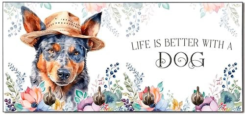 Cadouri Design-Hundegarderobe mit Australian Cattle Dog - Leinenhalterung für Halsband, Leine & Geschirr - originelles Geschenk für Hundebesitzer - handgefertigt