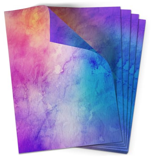Einladungskarten Manufaktur Hamburg 50 Blatt Briefpapier (A4) | Aquarell Bunt Lila Blau Orange | Bastelpapier | edles Design Papier | beidseitig bedruckt | Bastelpapier | 90 g/m²