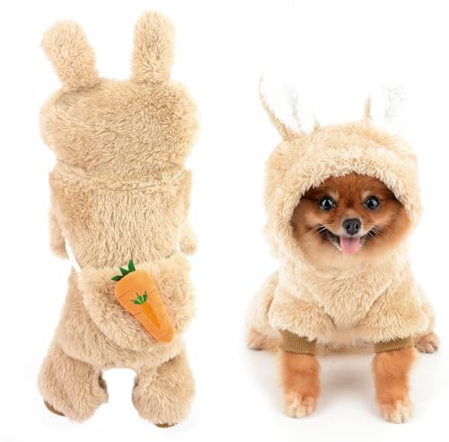 SMALLLEE_LUCKY_STORE Fleece-Hunde-Kapuzenpullover für kleine Hunde Mädchen, Welpenpullover, Schlafanzug mit Hasen-Kapuze und Karotte, Crossbody-Tasche, warmer Winter, Herbst, Haustier-Pjs, Chihuahua,