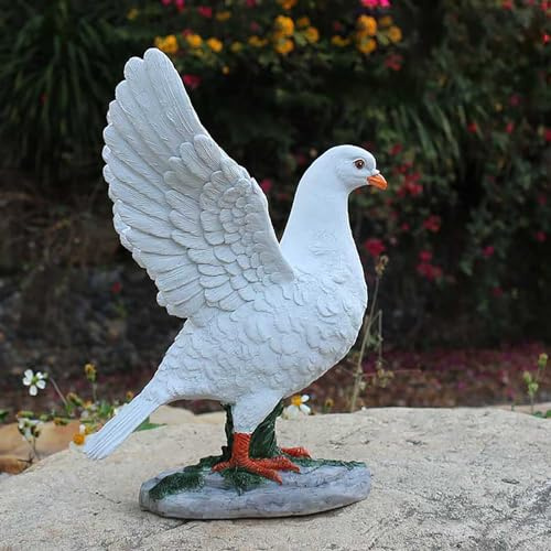 Pevfeciy Large Garden Figure Garden Statue Dove Decor Outdoor Garden Decor Weatherproof Resin Dove Sculpture with Base, Realistic Animal Statue for Yard, Rock Garden, Pond,White,27x10cm