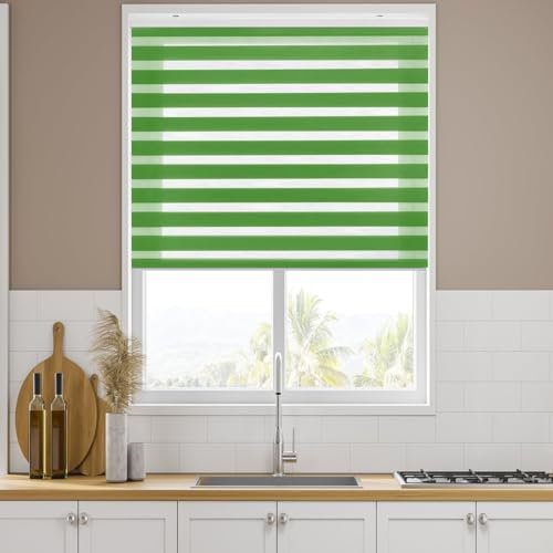 Doppelrollo ohne Bohren 110 x 240 cm Hitzeschutz, Sichtschutz Klemmrollo Seitenzugrollo Größe und Farbe wählbar für Tür & Fenster, Grün