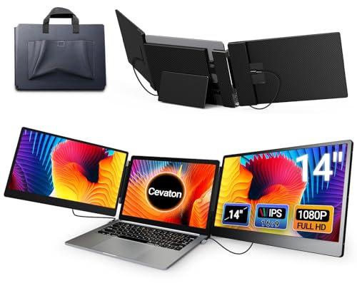 Cevaton Extension d'écran d'ordinateur Portable, Moniteur Portable IPS de 14 FHD 1080p Ajustement pour 13-17,3, fiche et Lecture du Moniteur Ordinateur