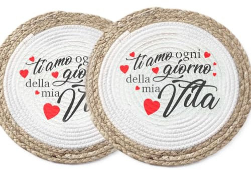 Ti Amo ogni giorno Coppia Tovagliette Alimentari in Vimini Personalizzata Idea Regalo SanValentino Anniversario Compleanno Natale Pasqua Sottopiatto Colazione Pranzo Cena Merenda Casa Ufficio