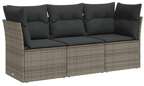 vidaXL Garten Sofa Garnitur 3-TLG., Gartenmöbel Set mit Kissen Stauraum, Sitzgruppe für Garten Terrasse, Modular Gartensofa Lounge, Grau Poly Rattan