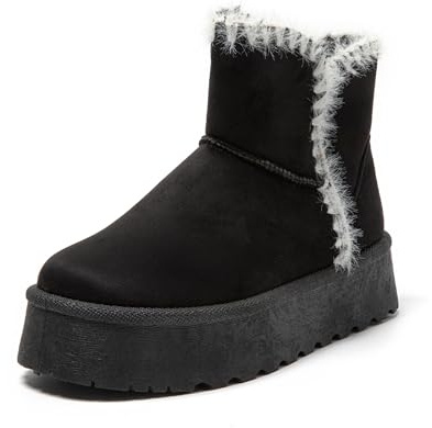 JOMIX Stivali Donna Invernali Bassi Stivaletti Ragazze Imbottiti con Pelliccia Sintetica Calde Comode da Neve MD9764-1 Nero, 41