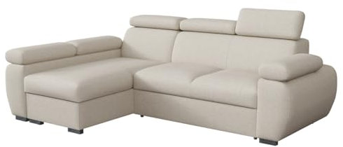 Mirjan24 Ecksofa Boston Mini, Eckcouch mit Schlaffunktion und Bettkasten, Polsterecke mit Einstellbare Kopfstützen, L-Sofa, Polstergarnitur, Wohnlandschaft (Aragon 03, Seite: Links, LC+2r)