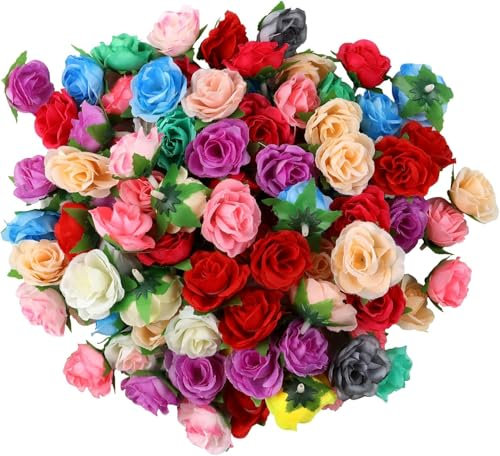 PacuM 80 Pieces Artificial Rose Heads Silk 4 x 3CM Artificial Flowers Realistic Colorful Rose Heads Fade-resistant for Decorating Weddings Celebrations Photo Albums (Type B)