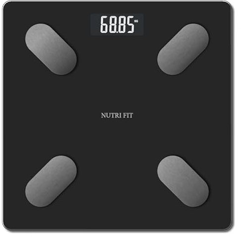 NUTRI FIT Körperfettwaage Intelligente Personenwaage Digitale Waage mit BMI Körperfett Muskelmasse Wasser Körperzusammensetzung Großes LCD-Anzeige,150kg/330lb, 26x26cm-Schwarz