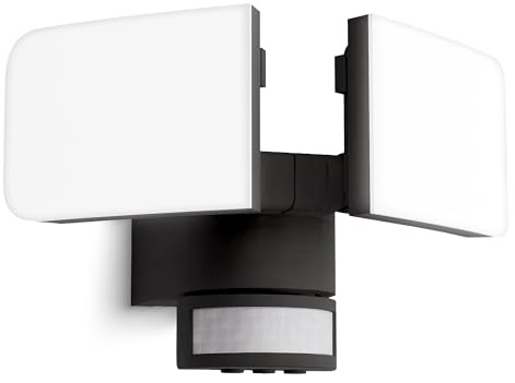 SSC-LUXon ETHIR Außenwandleuchte Bewegungsmelder Fluter IP54 neutralweiß | Wandfluter mit Bewegungs- & Dämmerungssensor - zwei schwenkbare Strahler für Hauseingang, Carport & Terrasse, wetterfest IP54