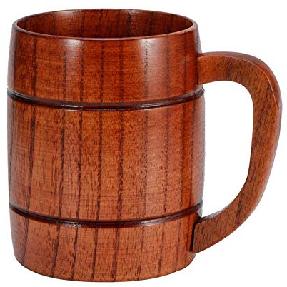 ONwngXW Wine Glasses, Wooden Beer Mug with Handle, Wood Drinking Cup, Wood Beer Stein Tankard Mug, Tea Cup Barrel Mug Craft Tankard Wooden Drinkware for Tea Water Milk