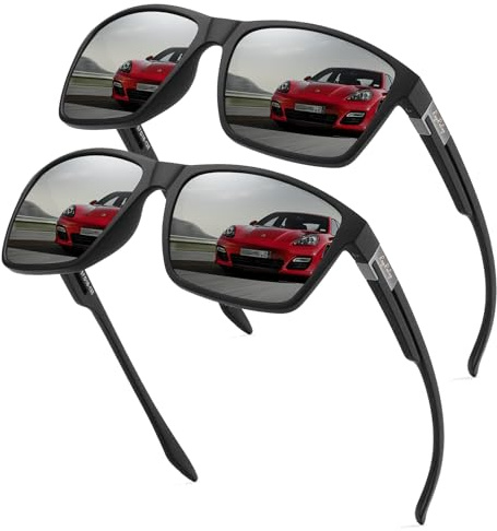 Rayruling 2 Paar Sonnenbrille Herren Polarisierte Damen, Sport Sunglasses Men Schwarz,Retro TR90 Ultraleicht Rahmen, UV400 HD Golf/Fahren/Angeln/Reisebrille/Outdoor-Sportarten Mode Sonnenbrillen