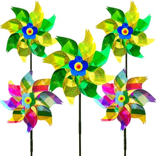 Bird Deterrent Reflective Windmill, Wind Spinner Bird Repellent Balcony Fruit Garden,Windmühlen für draußen und Garten,vogelschreck taubenabwehr vogelabwehr windrad (5pcs-mischenB)