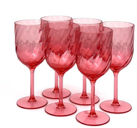 Yalin Set of 6 Unbreakable 15 oz Acrylic Plastic Wine and Water Tumbler Stackable Goblets. (Red, 15 oz)