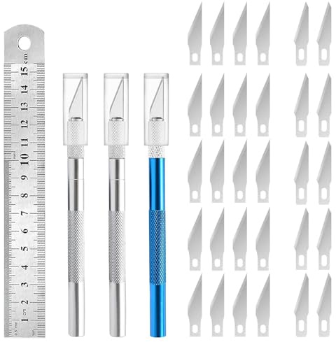 2 Stück Skalpell mit 20 Ersatzklingen, Bastelmesser Cuttermesser Hobbymesser Schnitzmesser Cutter für DIY Art Work Cutting (C)