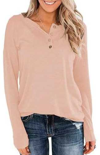 GRECERELLE Women Causal Tunics T-Shirts Ladies V Neck Tops Long Sleeve Summer Blouses with BottonsTees for UK