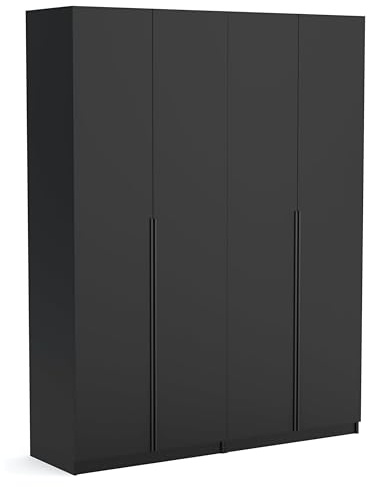 Brent - Kleiderschrank Bristol Schwarz 180 cm Breite, 4-türig, Mehrzweckschrank mit Einlegeböden und/oder Kleiderstange, Aufbewahrungsschrank, Modern Metallgriffe in Schwarz