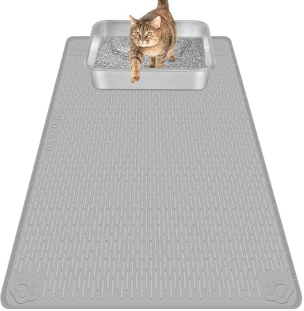 Bartuke Alfombrilla de Silicona para Arena para Gatos, 34'' x 22'' para Control de dispersiones, Suave para Patas de Gato, fácil de Limpiar (Gris Claro)