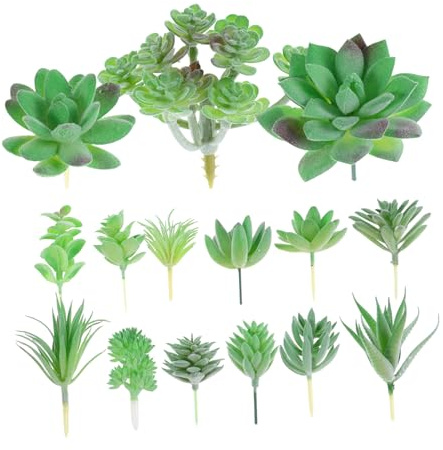 WEKADRIN 15pcs Mini Artificial Succulents Unpotted Realistic Simulation Succulent Plants for DIY Crafting Small Green Houseplants for Home Office Wedding and Garden Decorations Compact