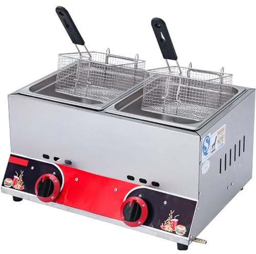 Friggitrice professionale a gas, grande capacità, in acciaio inox, potenza di fuoco regolabile, doppio cestello con coperchio, ideale per ristoranti e bar