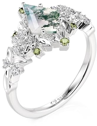 Damen Ring Moosachat Zirkonia Silberring Stiefmütterchen Blumen Verlobungsring Drachenschnitt Blumenring Sterling Silber Bandring Bunt Schmuckring für Frauen Geburtstag Valentinstag