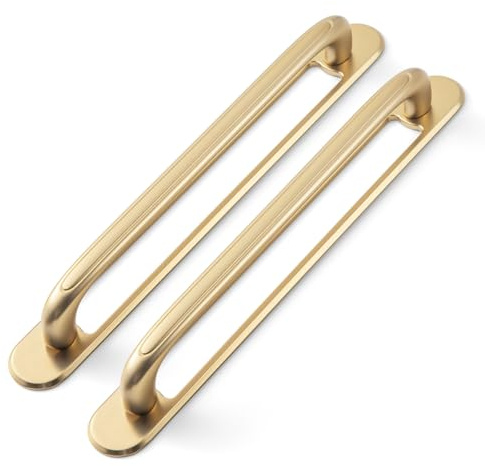 Deuschwer 2 Pack Champagne Bronze Cabinet Pulls with Backplate, 7.6 Inch Hole Center Modern Cutout Back Plate Drawer Handles, Solid Zinc Alloy Gold Hardware for Wardrobe, Pantry, Tall Cupboard