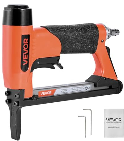 VEVOR Grapadora Neumática, Clavadora Neumática para Grapas de Alambre Fino Serie 50, Corona de 12,8 mm, Longitud de 6-16 mm, Capacidad Máxima de 110 Grapas para Tapicería, Carpintería y Bricolaje