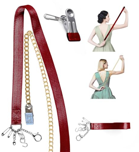 Lenporl Zipper Helper Pull for Dresses with 5 Hooks and Reinforced Design Zipper Helper with Detachable Clip Includes Bonus Metal Chain for Seniors and Pregnant Women (Claret)