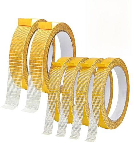 Rbleote 6 Rollen Doppelseitiges Gewebeklebeband,1,3cmx10m+2cmx10m, Teppich Klebeband, Doppelseitiges Stoffband, Hohe Viskosität, Geeignet für Vorhänge, Kleidung, Kein Nähen Oder Bügeln Erforderlich