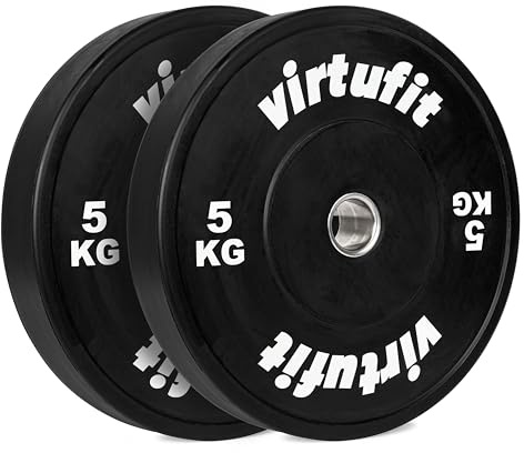 Juego de discos para entrenamiento con pesas VirtuFit de goma - Disco de pesa olímpica de goma - 50 mm - Juego de 2 x 5 kg