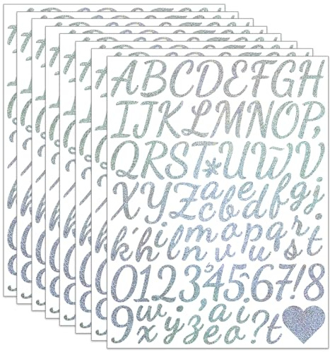 8 Blätter Glitzer Selbstklebende Buchstaben Aufkleber Groß(3.7 cm), 624 Stücke Hausnummer Vinyl Wasserdichte Sticker Klebebuchstaben Nummern für Schilder Tür Adressnummer DIY Scrapbooking (Silver)