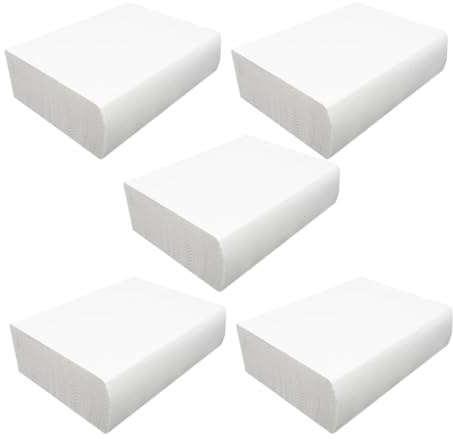 Weiße Papierhandtücher 5 Beutel 100 Blatt Je für Küchen und Restaurants | Mehrlagig aus Papier, Leicht zu Verstauen und Transportieren, Hautfreundlich und Wasserabsorbierend