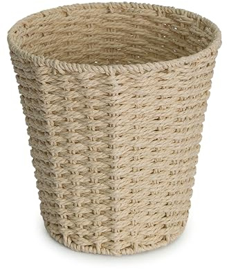 Wickerfield Round Wicker Waste Paper Bin, Small Waste Bin for Bedroom, Woven Waste Paper Basket Bins for Office, Wicker Bedroom Bin, Versatile Wastebasket for Rubbish Trash (Paper Rope, Light Beige)