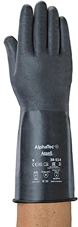 Ansell ChemTek 38-514 Butyl/Viton Handschuhe, Chemikalien- und Flüssigkeitsschutz, Schwarz, Größe 10 (1 Paar pro Beutel)