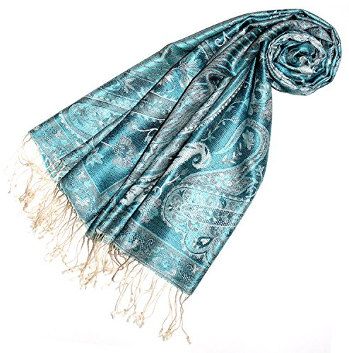 Lorenzo Cana Luxus Pashmina damhalsduk jacquard vävd 100 % siden 70 x 190 cm paisley mönster sidenhalsduk sidenduk sidenpashmina harmoniska färger