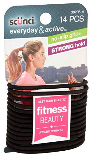 Scunci Black Gel Elastics, No Slip Grip, Strong Hold-Ponytailers, 14 Count (Pack of 1)