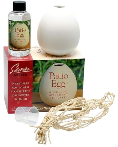 Skeeter Screen 90760R Patio Egg Diffuser – Decorative Essential Oil Set with 3-Month Supply – No Flame or Power – Includes Beaker & Netting – Patios, Garages, Stables – Covers Up to 300 Sq Ft