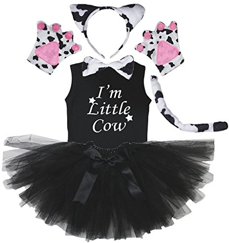 Petitebelle Diadema Bowtie Guantes de cola camisa del traje de la muchacha de la falda 6pc 5-6 Yr Vaca lechera