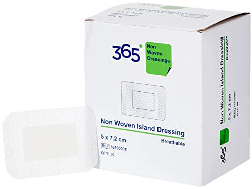 365 Non Woven Island Dressing 5 x 7.2 cm - Pack of 50 (Ref 36590001), Packaging may vary